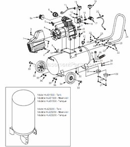 Page A Diagram and Parts List for HL4101 2007 Campbell Hausfeld Compressor